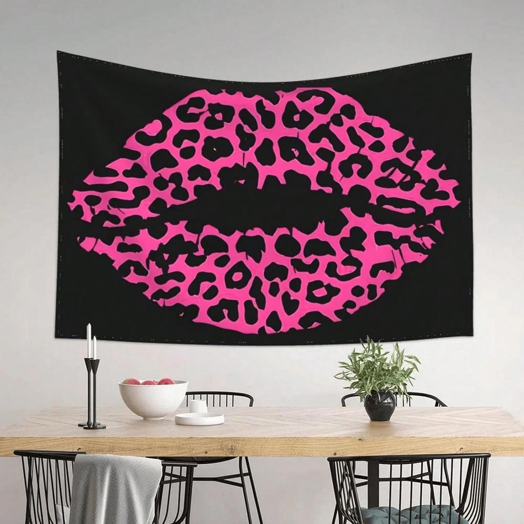JIT Pink Leopard Print Lips Tapestry Edgy Fashionable Living Room Wall Decor For Glam Style Spaces Bold Unique High Quality Pick