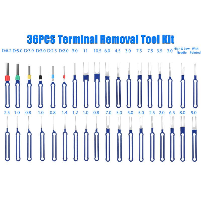 36Pcs Terminal Removal Tool Kit Depinning Tool Electrical Connector Pin Removal Terminal Disassembly Tools Car Pin Extraction