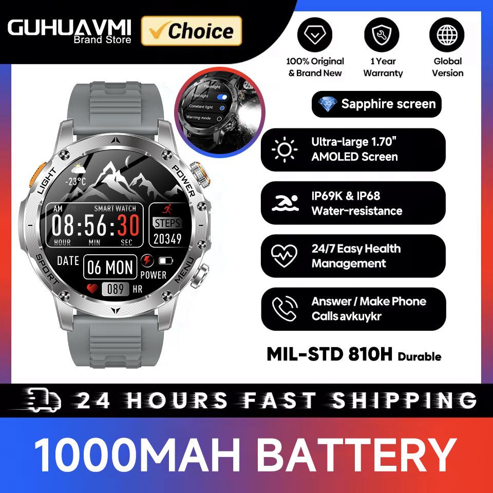 Military Grade 1000mAh Battery Smart Watch IP68 Waterproof GPS Tracker Bluetooth call AMOLED HD Men Sports  New Smartwatch