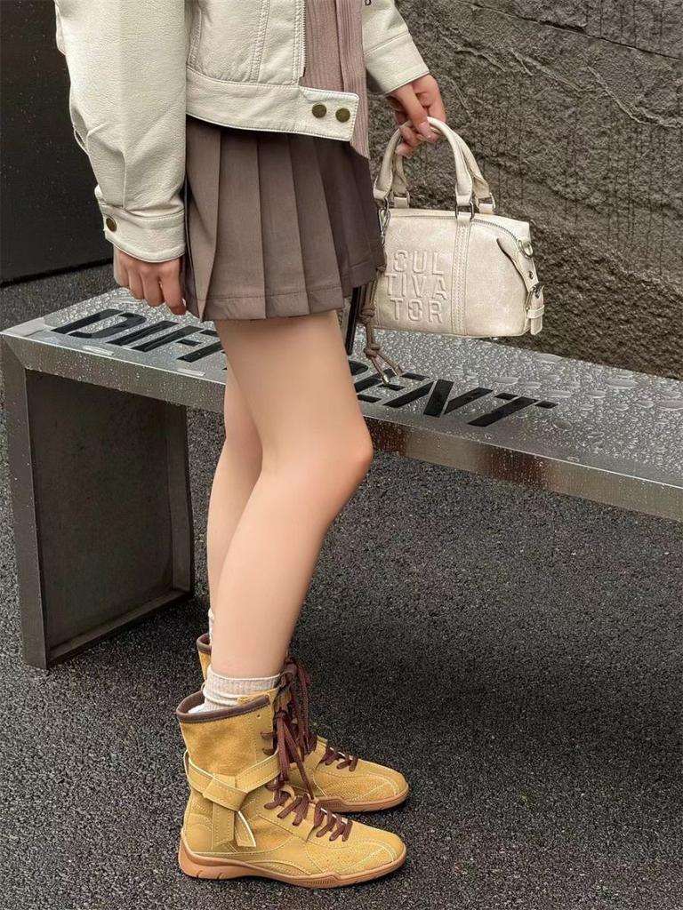 2025 new retro Martin boots women's brown boxing boots round head lace-up sports boots short boots foreign versatile Korean style