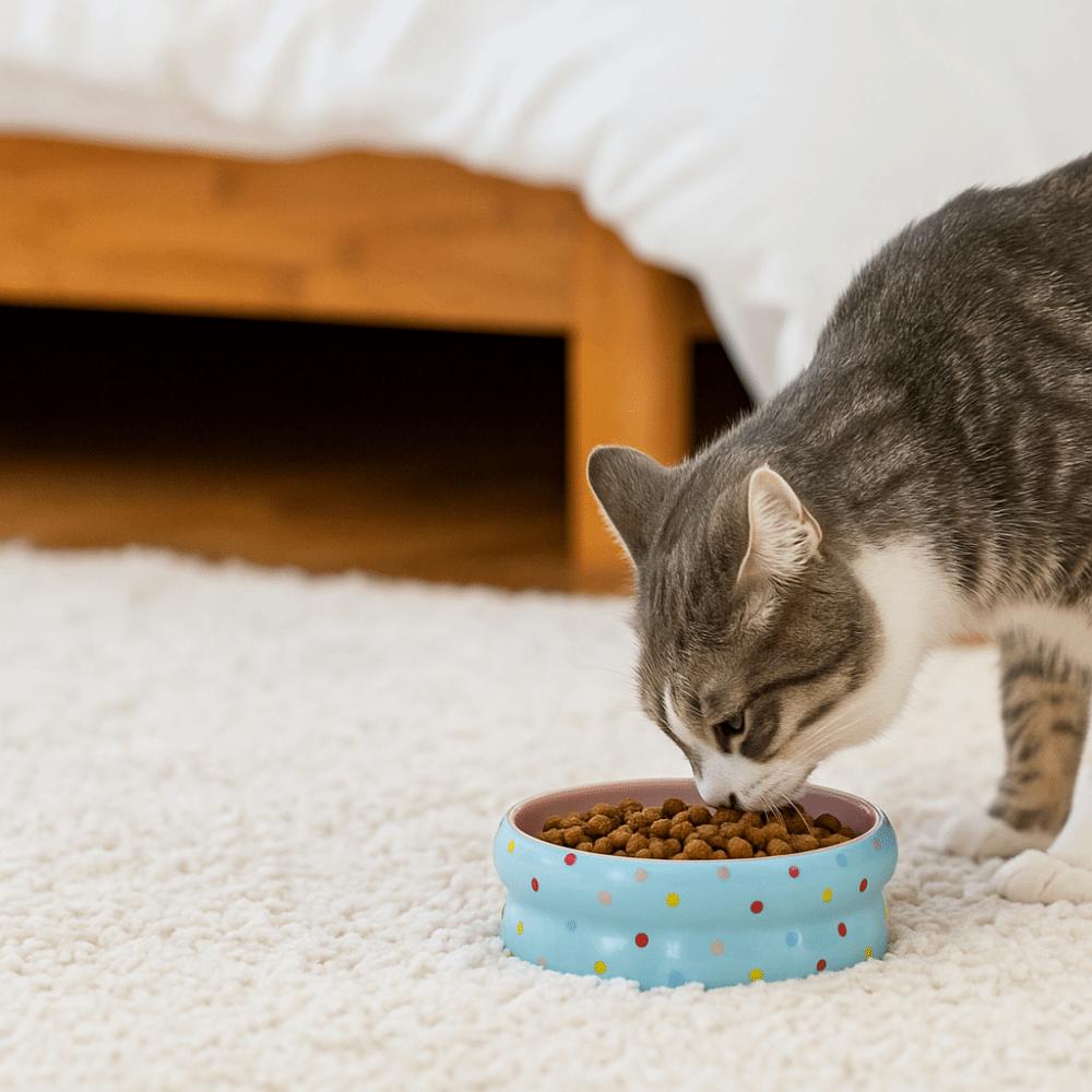 Cute Wide Mouth Ceramic Cat Bowl Cartoon Heavy Base Pet Water Bowl Donut Shape Anti-Tip Pet Food Bowl Pet Households
