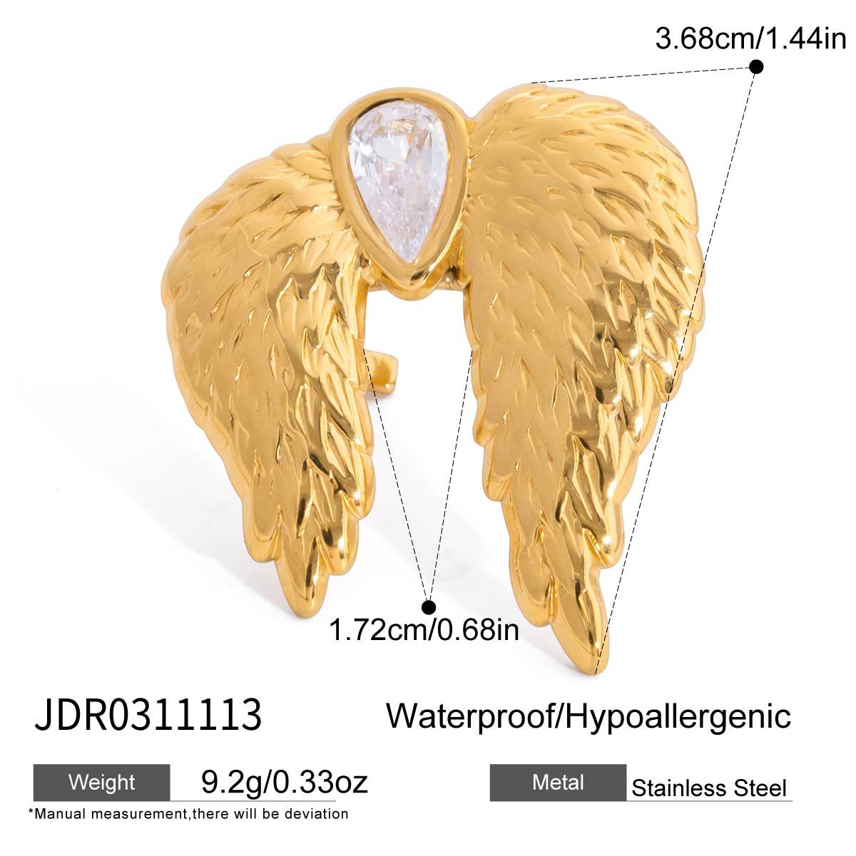 Wings zircon ring titanium steel non-fading niche jewelry stainless steel ring