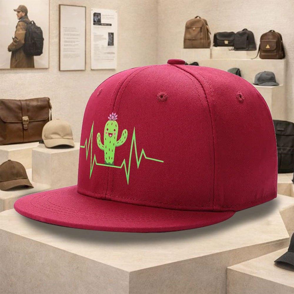 Cactus Heartbeat Cute Cartoon Flat Brim Baseball Cap Casual Unisex Polyester Snapback Sun Visor Hat