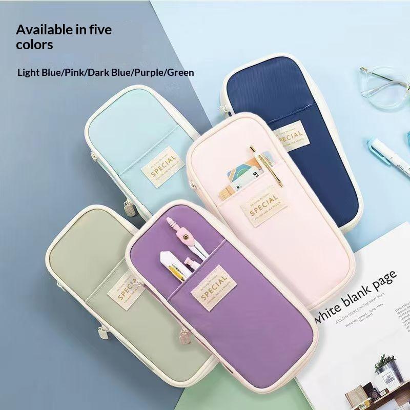 Oxford Cloth Pencil Case Large Capacity Zipper Closure Portable Stationery Bag for Teen Students Office Daily Use