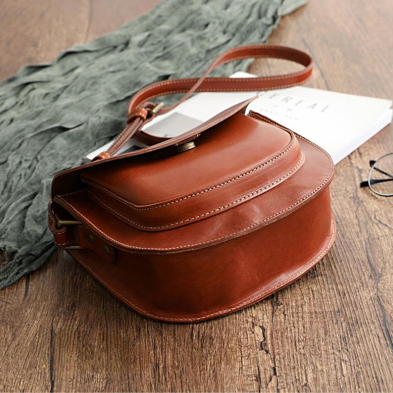 Johnature Simple Genuine Leather Women Bag Handmade Vintage Shoulder Bags Solid Color Natural Cowhide Messenger Bag