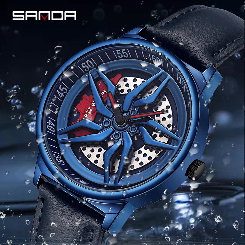 SANDA 1062 Sell Fashion Fashion Men's Watches Unique Rotating Wheel Dial Quartz Watches Gift 360° Spinning Dial Relogio Masculino