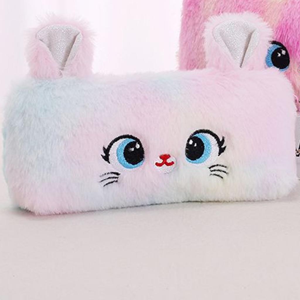 Plush Pencil Case Cartoon Cute Cat Shape Large Capacity Pencil Pouch Soft Fashionable Pen Case for Student