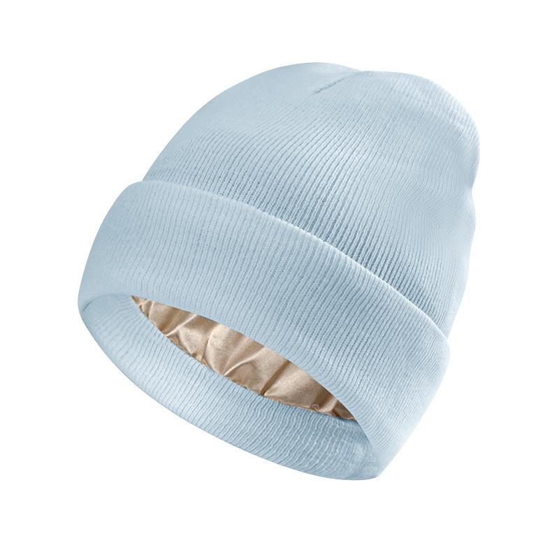 European-American Autumn/Winter Silk Satin Knitted Hat: Hairstyle Protection & Warmth