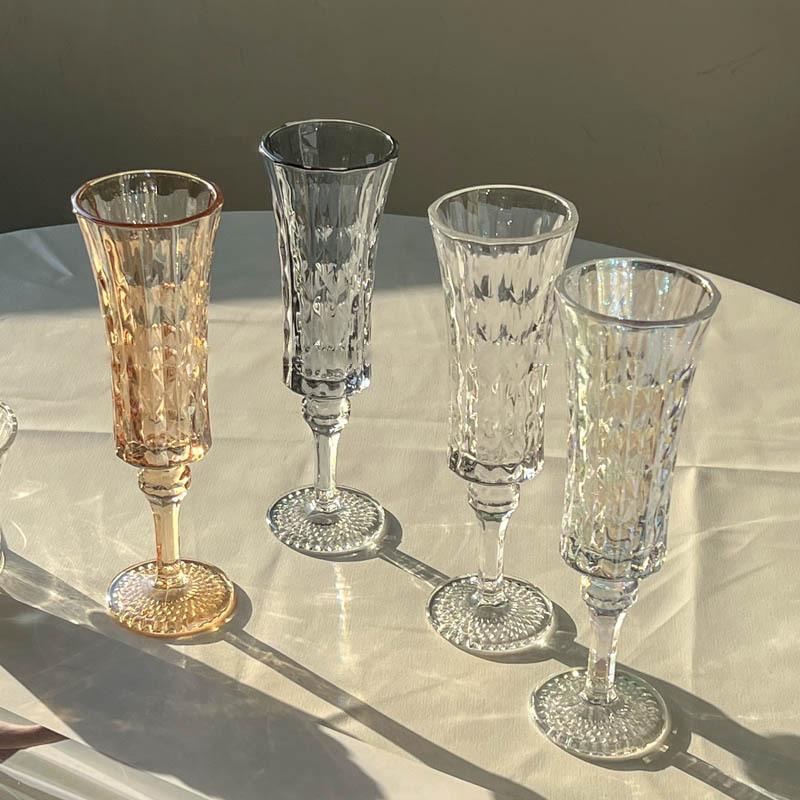 French Retro Champagne Glass Striped Crystal Goblet for Couple Toasts Wedding Home Bar Elegant Gift Drinkware