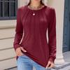 Women's Fashion Casual Solid Color Pleated Comfortable Round Neck Loose Long Sleeve T-shirt Top
