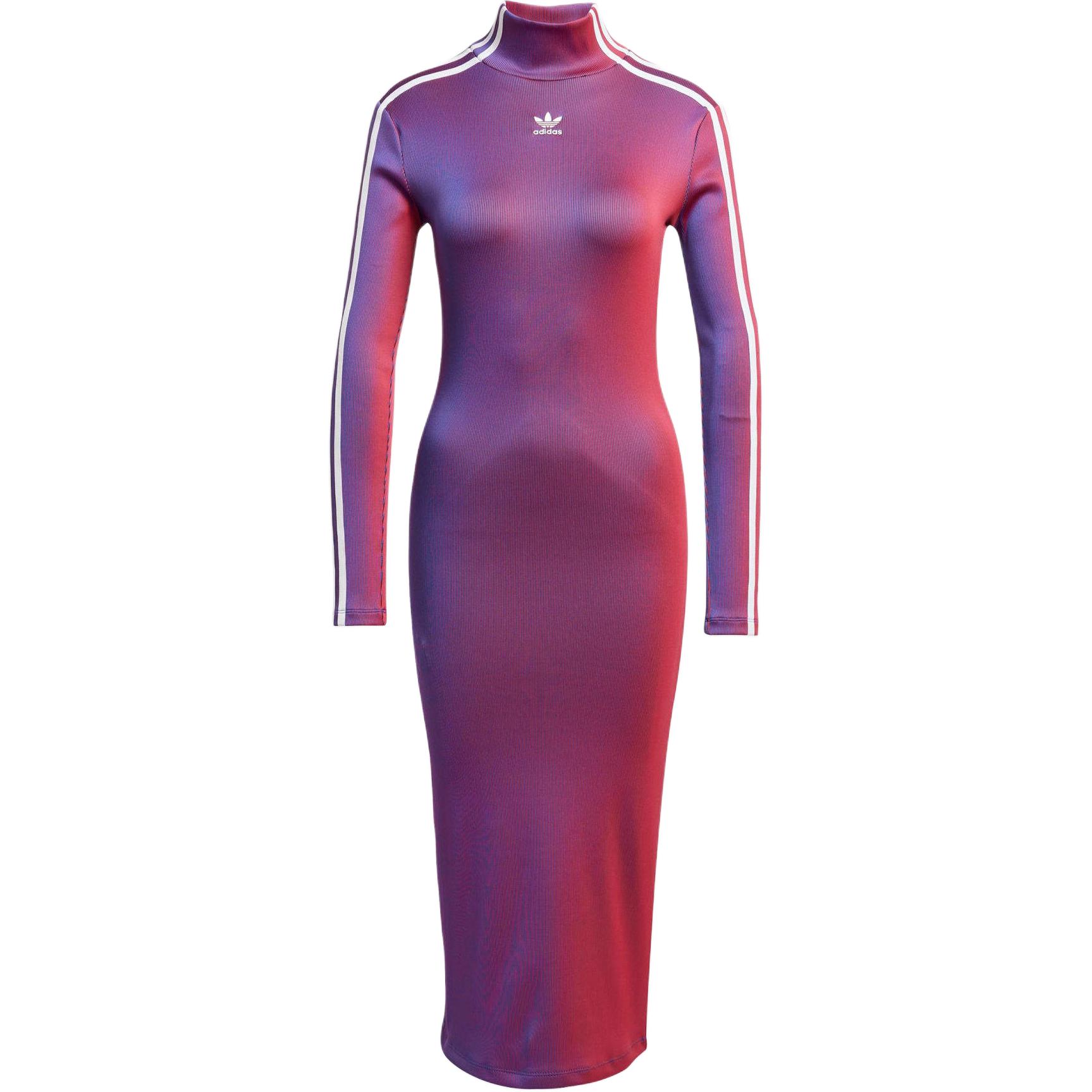 adidas Originals Women s Rasant Rib Long Sleeve Midi Dress Multicolor JW9745 XS