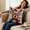 Christmas Pillow Cover 18x18 Inch Linen Soft Elk Deer Pattern Cushion Case Farmhouse Holiday Home Living Room Decor Xmas Gifts