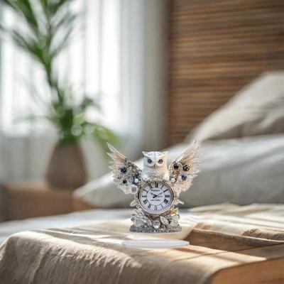 2D Flat Owl Clock Pattern Table Sign 7.3x7.8inch Decorative Holiday Season Decor with Bracket