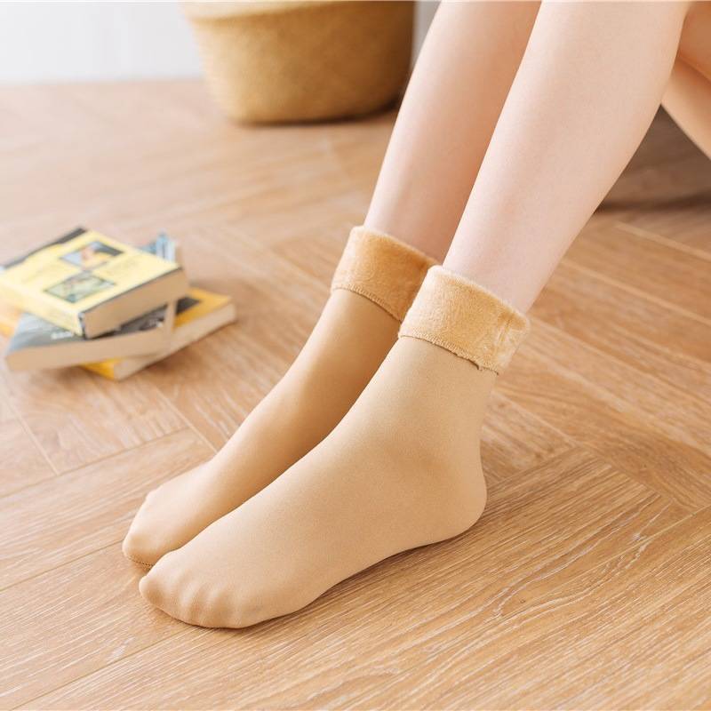 Schneesocken für Damen Plus Samt und Verdickt Boden Socken Winter Kältefest und Warm Selbstheizend Damen Mittelhohe Socken