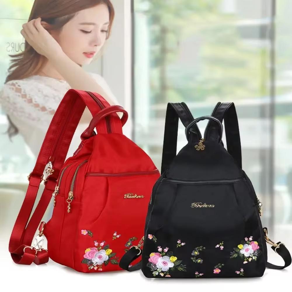 Wasserdichte Oxford Frauen Rucksack Mode Lässig Stickerei Tasche Designer Weibliche Große Kapazität Reise Handtasche Einkaufen Knöpfe