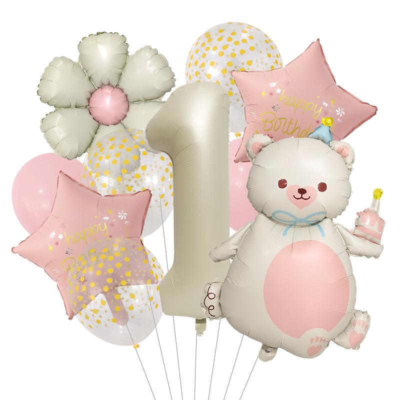 

Matte Daisy Magic Bear Digital Decoration Children S Birthday Party Balloon Set Arrangement Photo Props Milk White Magic Bear Set 1