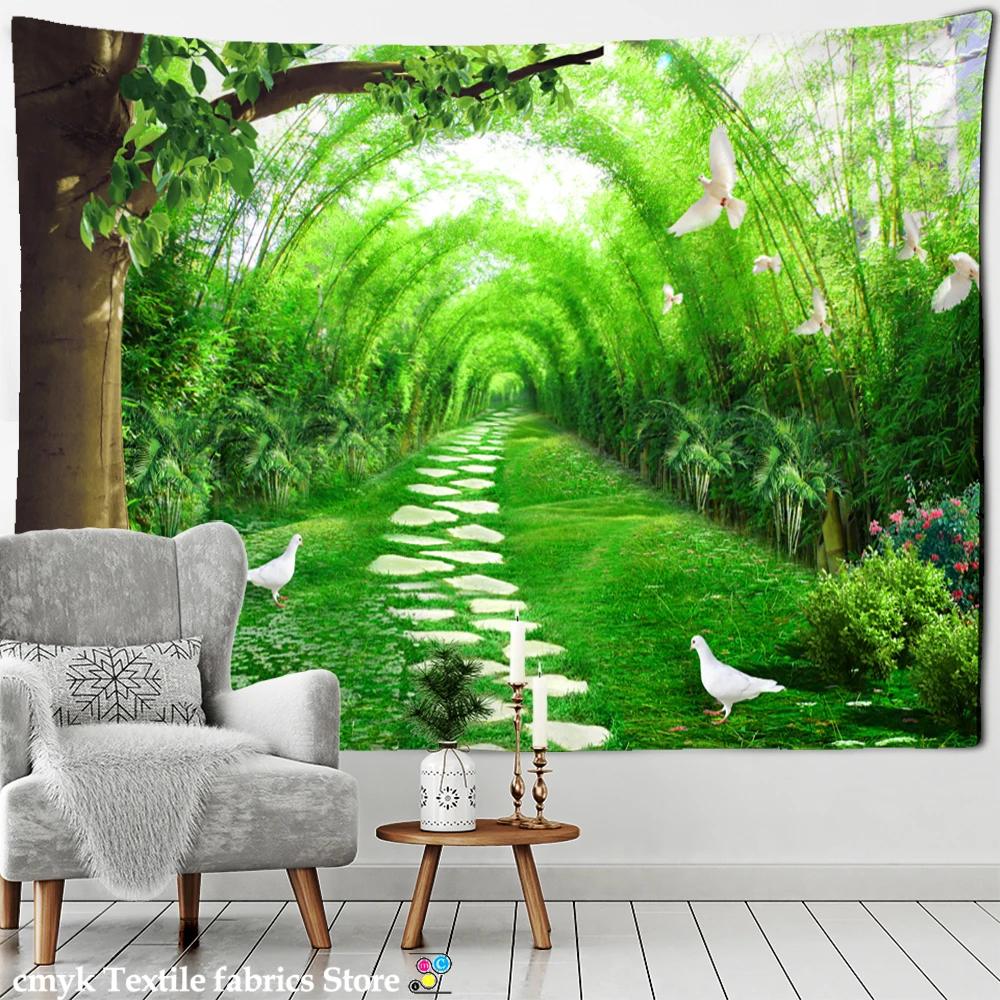 Bamboo Forest Flying Pigeon Path Tapestry Wall Hanging Hippie Tapiz Psychedelic Mystery Simple Natural Home Decor
