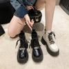 Mode Neue Herbst Plateau Stiefeletten 7CM Hohe Absätze Damen Dicke Sohle Winter Leder Schnürschuhe Punk Schuhe Klobige Motorradstiefel Frau