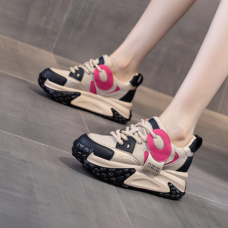 Pop shoes black and white thick bottom casual fashion small white sneakers