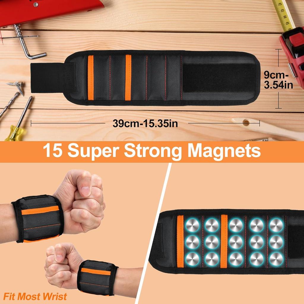 Magnetic Wristband for Men Tools Holder Adjustable Velcro Strap Wrist Band for Screws Nails Drill Bits DIY Handyman Gift for Dad