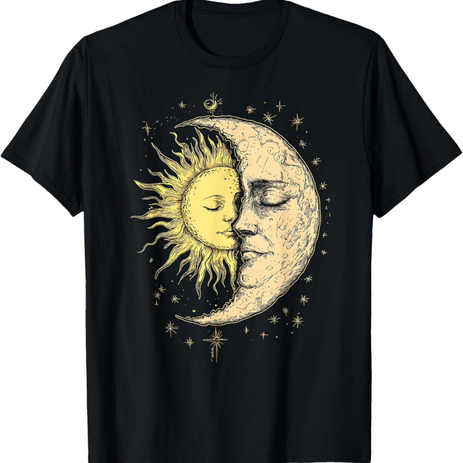 

Boho mystical sun and moon Aesthetic Celestial Vintage T-Shirt S