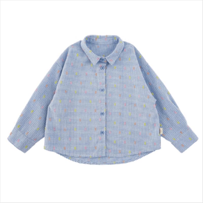 Girl s Plaid Long Sleeve Lapel Shirt 130 cm
