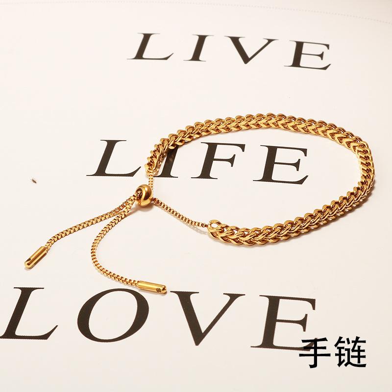 Exquisite Gold Color Stainless Steel Weaving Wheat Ears Pull Adjustable Bracelet for Women Classic Trendy Bangle Jewelry Gift