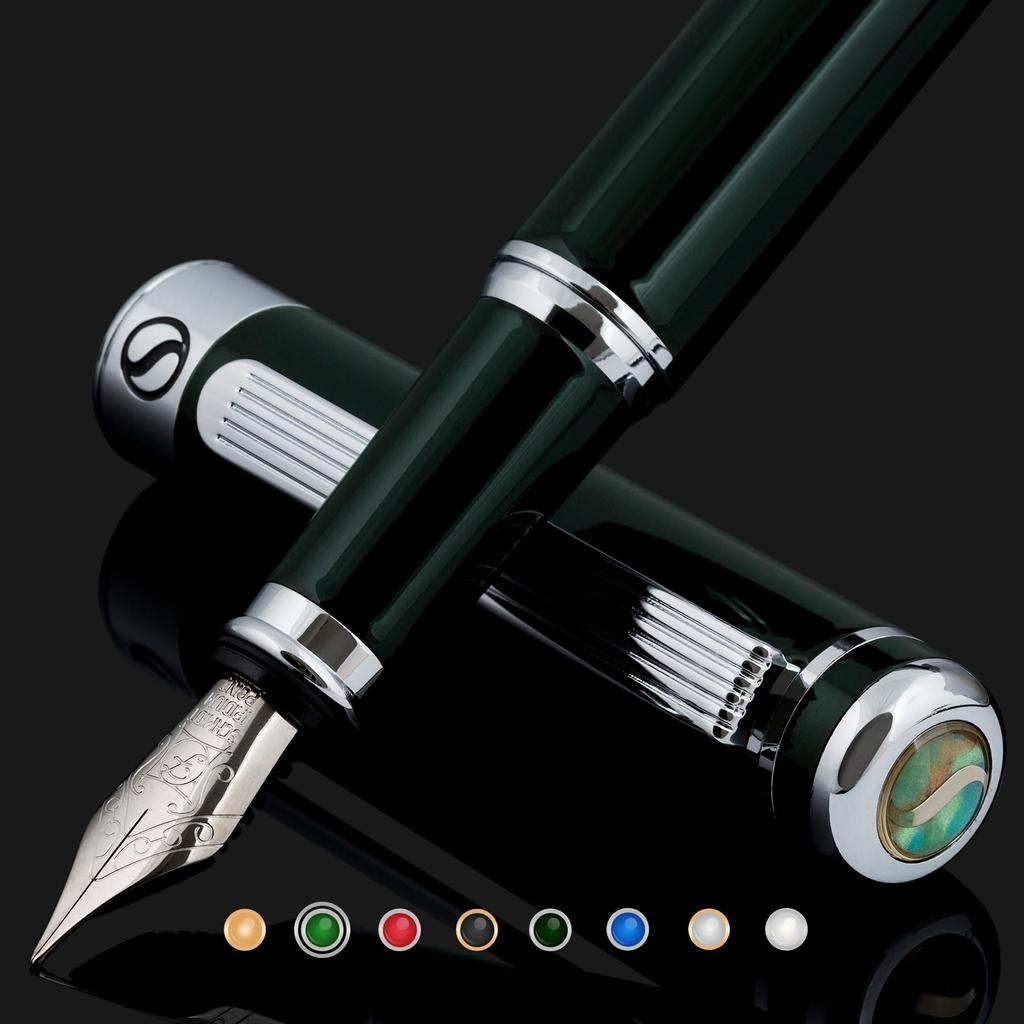 Scriveiner Fountain Pen Pen In Deep British Racing Chrome Schmidt Fine Perfect Pen Gift Set for Men and and Beautiful British Racing Green Fountain