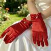 Pearl Decorative White Satin Bridal Gloves Wrist Length Women Silk Gloves  Ladies