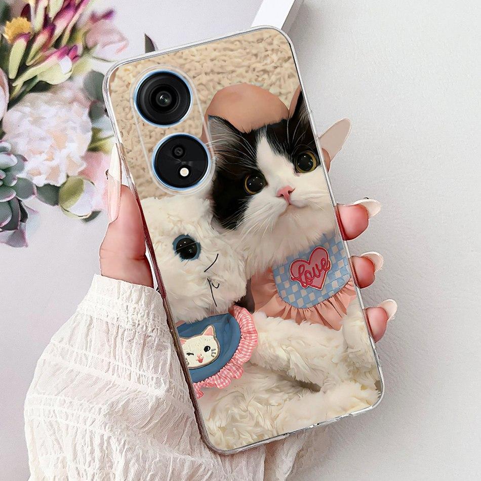 For Oppo Reno8 T Phone Case Reno 8T 5G 4G CPH2481 CPH2505 Elegant Floral Cat Soft Silicone Transparent TPU Lightweight Cases