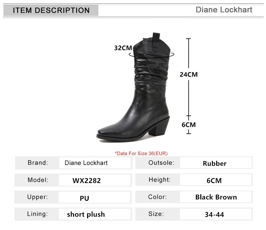 Fashion 2025 Pointed Toe Western Cowgirl Chelsea Mid calf Boots Women Cossacks Cowboy Pleated Boots Wedges Femal Shoes Botas Mujer 34-45
