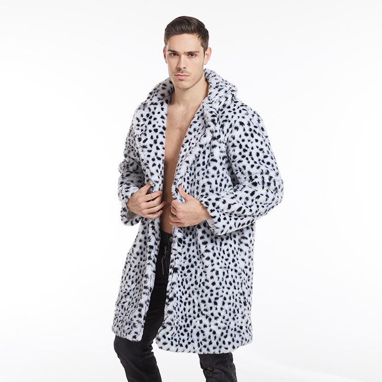 Imitation fur coat autumn and winter men's new imitation fur, jacquard leopard print large lapel collar long coat large