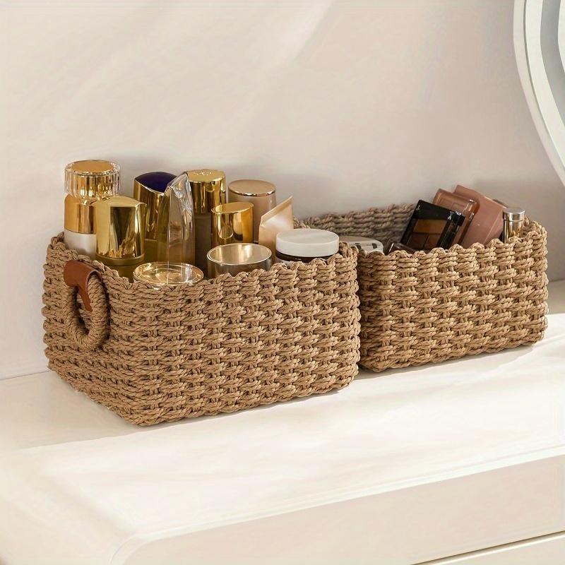 3pcs Woven Storage Basket, Paper Rope Storage Basket with Handle, for Organising, Storage Containers, Laundry Basket for Clothes