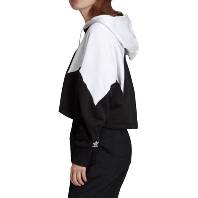 Adidas Originals Large Logo Hoodie Short Vintage Sports Pullover Color Block American Sweatshirt Women hoodies Black White GD2404