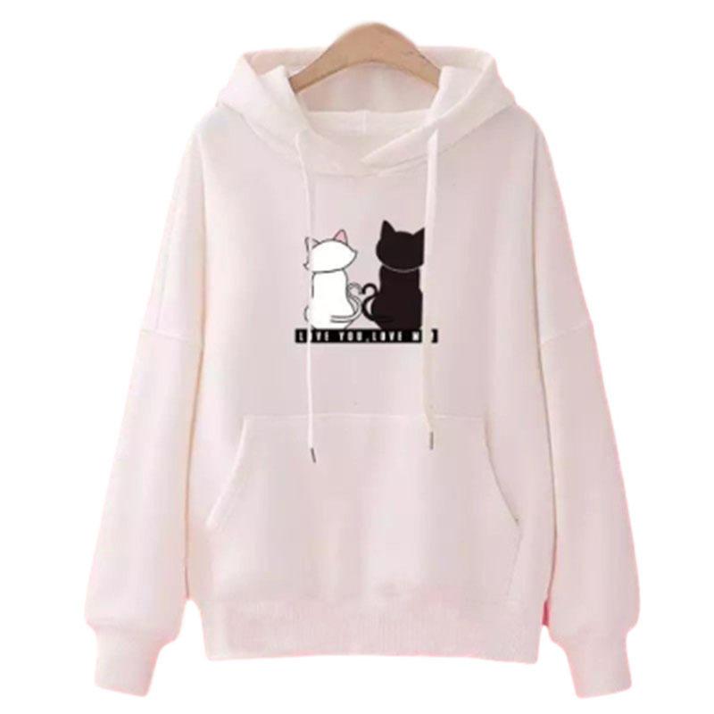 Winter Herbst Samt Warm Frauen Mit Kapuze Lose Katze Druck Casual Sweatshirt