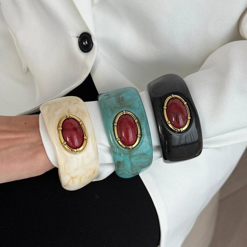 Ingemark Vintage Chunky Resin Acrylic Cuff Bangle Bracelet Women Boho Geometric Irregular Big Wide Bracelet Jewelry Accessory