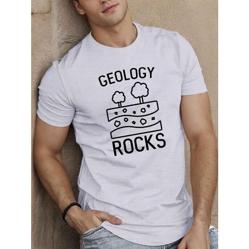 European Size Geology Rocks Print Short Sleeve Tees for Men, Casual Crew Neck T-Shirt, Comfortable Breathable T-shirt