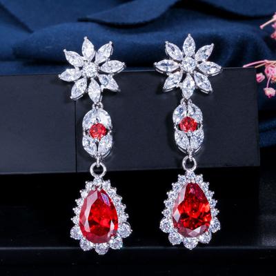 E0245 Boucles d'oreilles pendantes fleur en zircon de haute qualité Bijoux Boucles d'oreilles longues goutte d'eau pour femmes