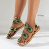 Women's Plus Size Spring Euro-American Sandals Flat Toe Loop Peacock Eye Feather Beach Slip-On Shoes