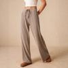 Women Pants Casual Wide Leg Trousers Elastic Waist Adjustable Drawstring Solid Color Loose Fit Trousers Work Travel Daily Wear