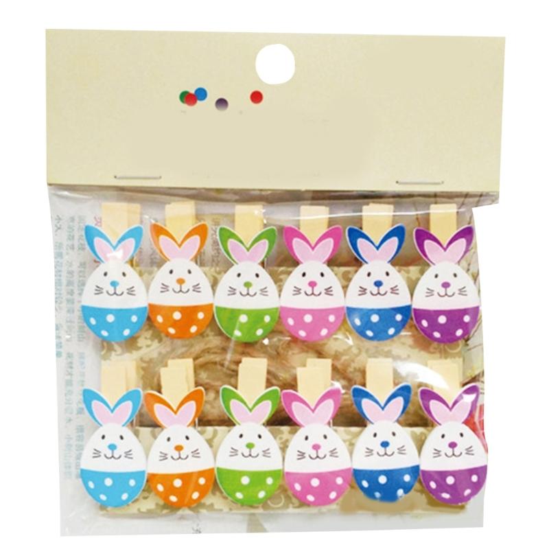 

12Pcs Photo Clip Wood Bunnies Pegs with 1.5Yard Twine String For Photo Display And Easter Wedding Party Decoration 1