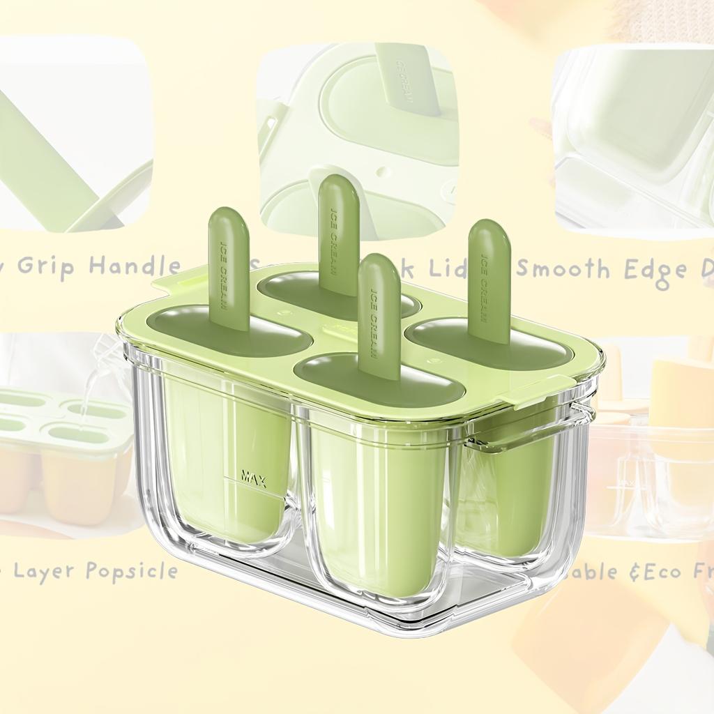 1 st Lättsläppt Glassform-4 Läcksäkra Formar för Juice/Frukt. BPA-fri, transparent, släpp med varmt vatten. Verktyg för hemgjord glass