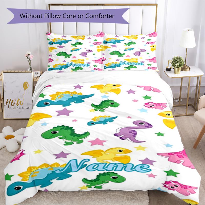 3pcs Custom Name Dinosaur Bedding Set Duvet Cover Closure Includes 1 Duvet Cover & 2 Pillowcases, Soft and Comfortable for All Seasons.