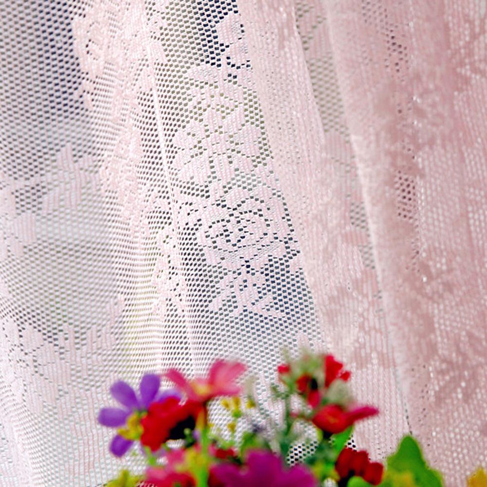 Door Window Sheer Curtain Drape Panel Leaf Voile Tulle Scarfs (Pink)