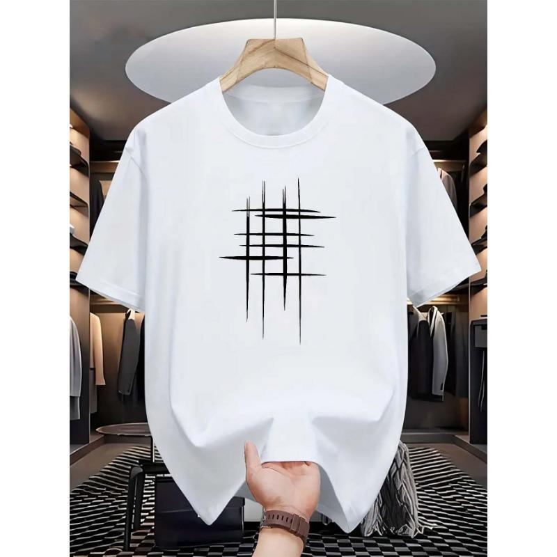 Men's Summer Fashionable Casual Loose Plus Size Graphic Line Printed Sports Round Neck Short Sleeved T-shirt Top