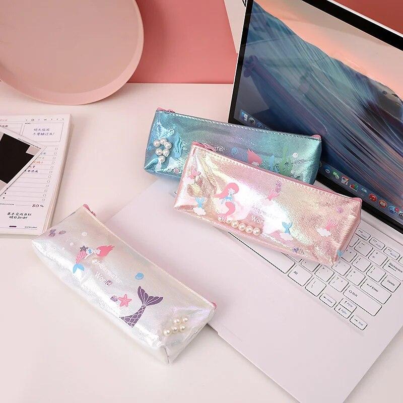 1 Piece Cute Mermaid Pearl Pen Pencil Bag Stationary Receive Tools Makeup Pouch Cosmetics Case