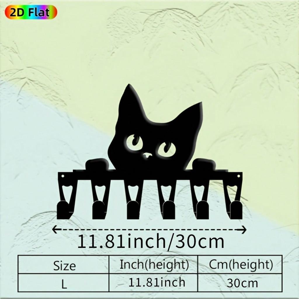 Black Cat Shaped Wall Key Holder with 6 Hooks Minimalist Iron Key Rack Pet Lover Gift Christmas Halloween Home Decor