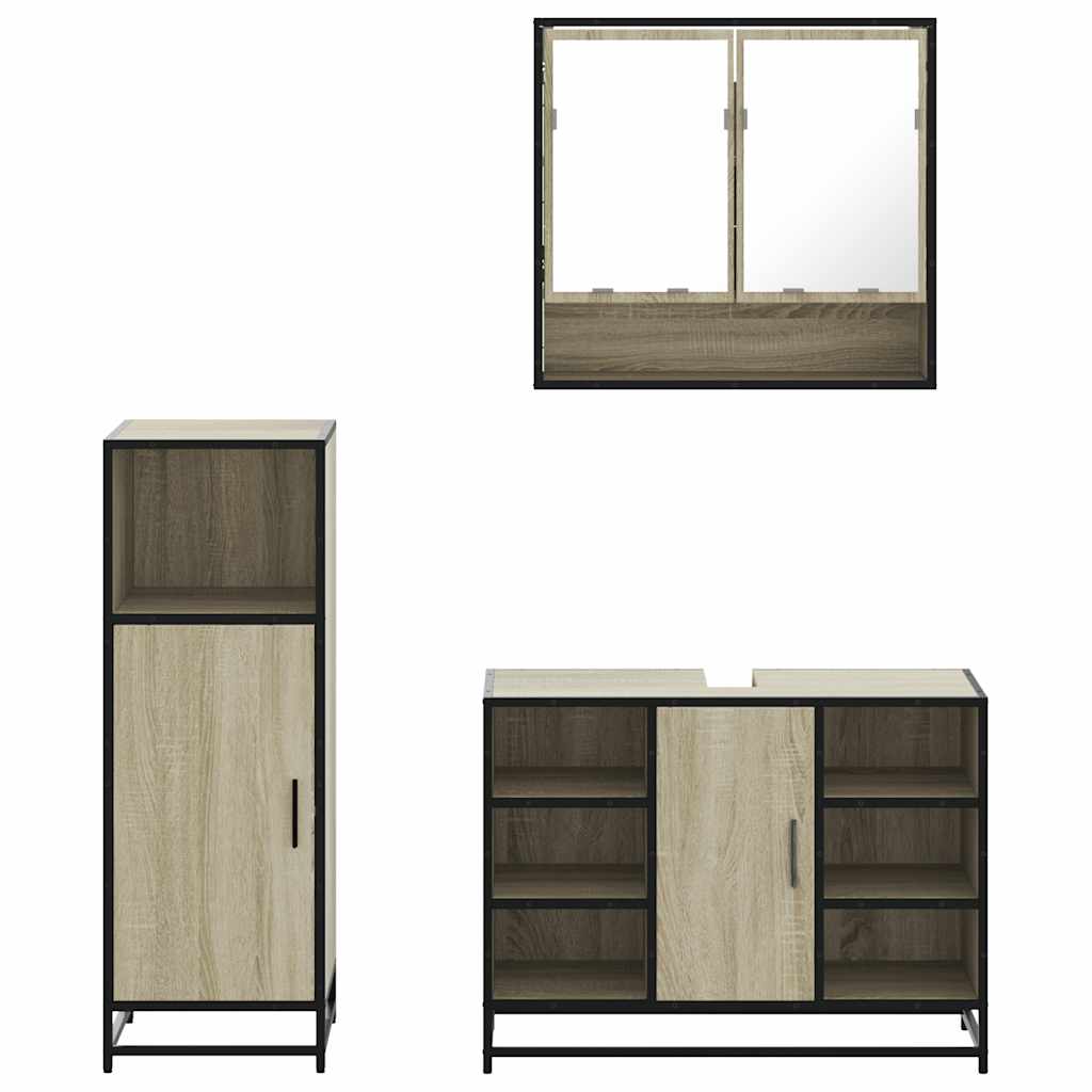 3 Piece Bathroom Furniture Set Sonoma Oak Wood Based Material