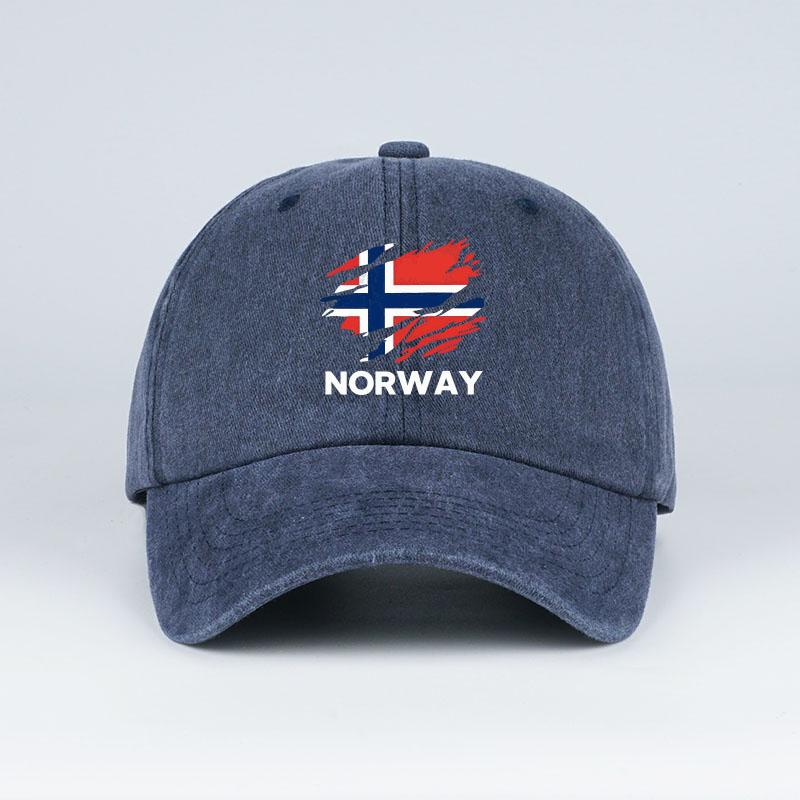 Mlfo  Baseballová čepice s potiskem vlajky „Norsko“, opraná, nastavitelná velikost, trendy & módní, unisex, ležérní oblečení pro rybaření & kempování