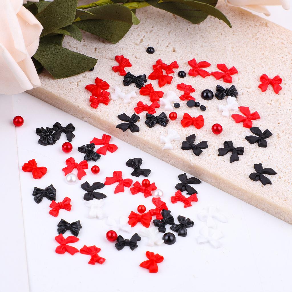 12-Grid Streamer Bow Tie Christmas White Red Resin Bow Nail Jewelry Mixed Set Diy